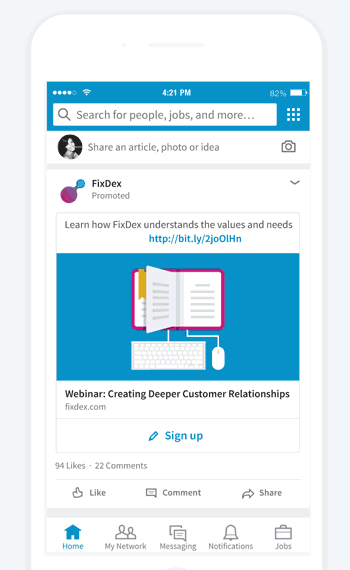 Animated image of the LinkedIn lead generation Ads rendering on a mobile device