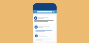 Yellow box with mobile device showing example LinkedIn page