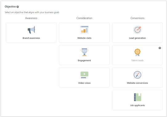 Screenshot of Campaign Manager, "choose your objective" section