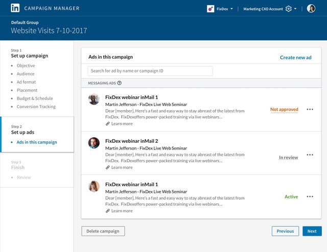 Step 2 inside Campaign Manager where you can craft your message