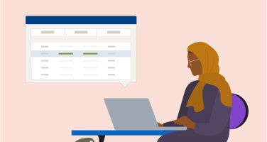 Illustration of an individual working at their desk with a laptop.