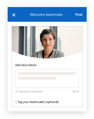 Giving kudos example with Middle-aged professional woman in glasses