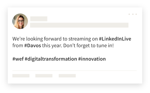 Conversation example with hashtags #LinkedInLive #Davos #wef #digitaltransformation and #innovation
