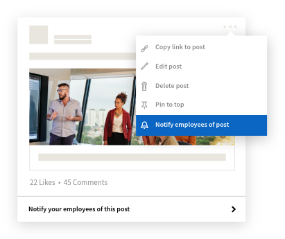Example employee notification highlighting Notify employees of post over professional discussing in an office