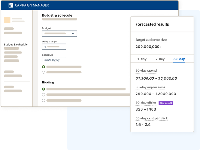 LinkedIn UI image representing selecting your budget and schedule