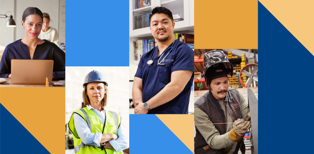 Five individual images of healthcare professionals.