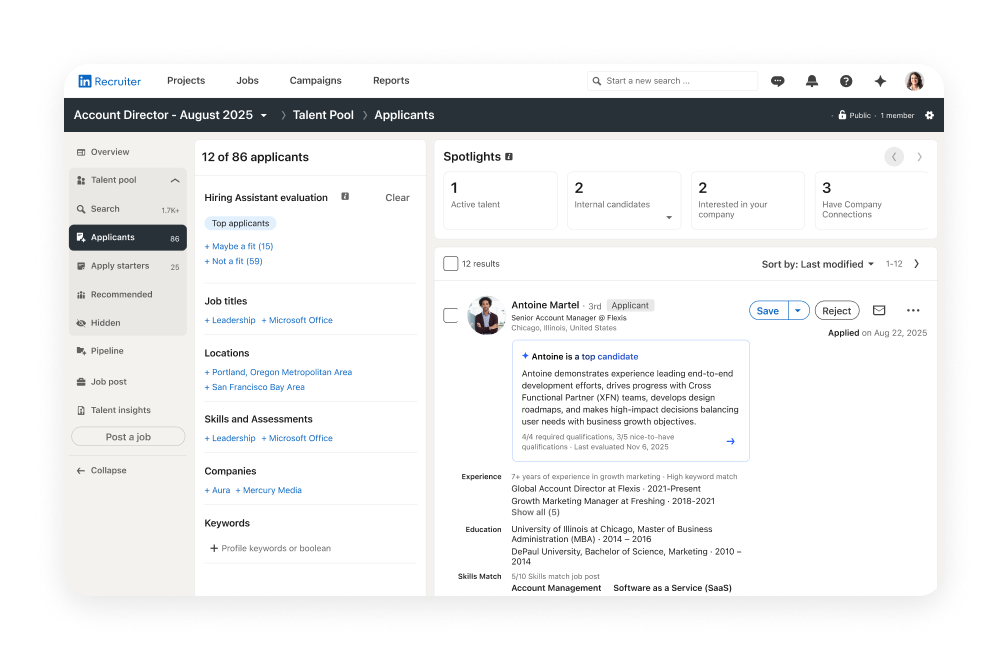 LinkedIn Recruiter Spotlights UI
