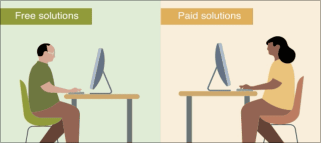 Illustration de deux personnes face à face sur leurs ordinateurs portables