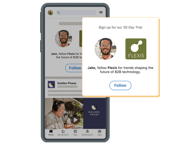 A mobile app interface displaying a promotional ad for Flexis, encouraging users to sign up for a 30-day trial.