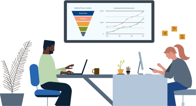 Office teamwork with marketing presentation
