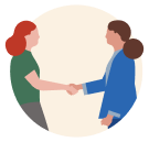An illustration of two individuals shaking hands.
