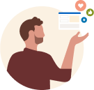 An illustration of an individual next to a website with icons of reactions.