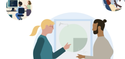 Illustration of two people looking at a chart